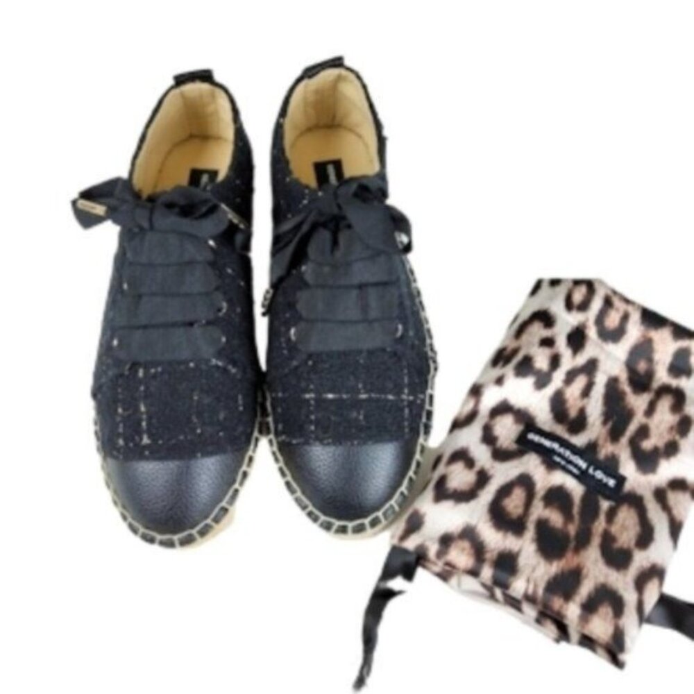 Generation Love Lila Espadrille Sneakers Black And Gold Tweed Size 37